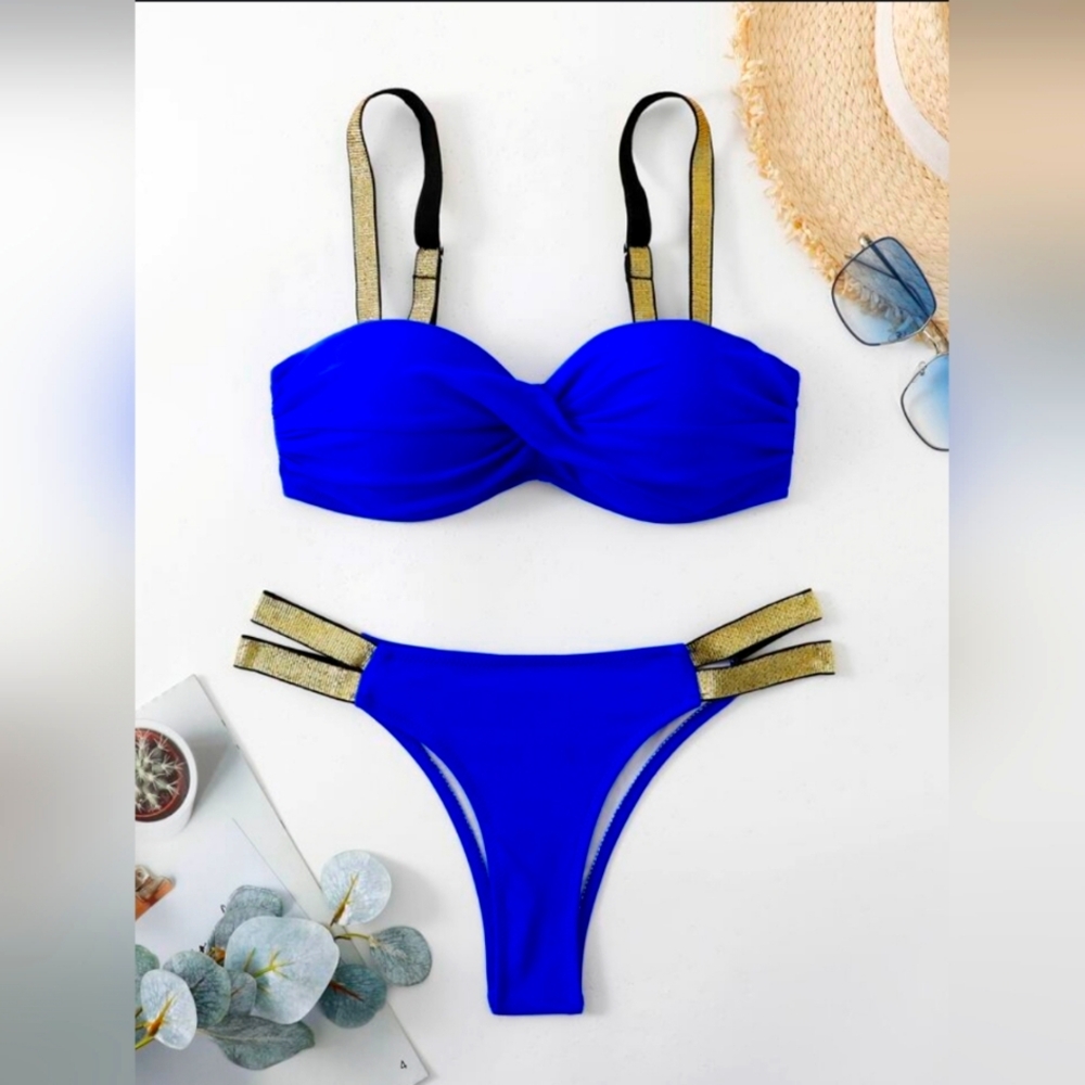 Contrast Tape Push Up Bikini Swimsuit